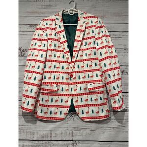 Suslo Couture‎ Sim Fit Holiday Christmas Reindeer Sport Jacket Size L 42